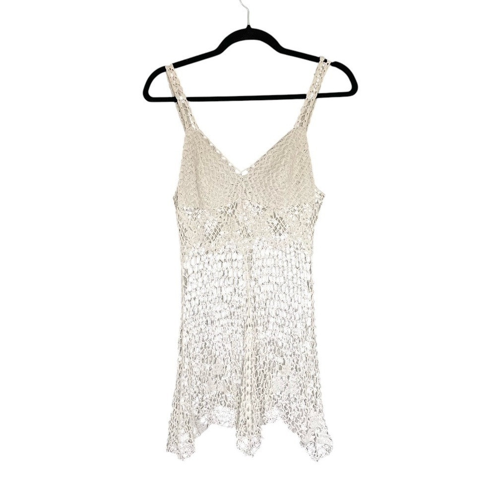 White Crochet Sleeveless Mini Dress Swimwear Coverup Small